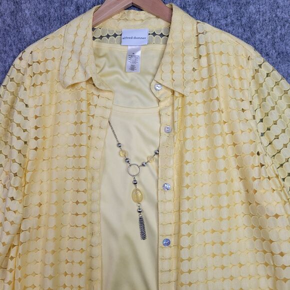 Alfred Dunner Women Top Blouse XL 3 Piece Sheer Necklace Button Front Yellow - Picture 1 of 16